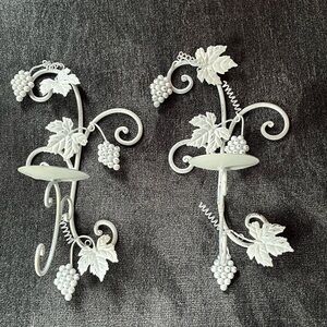 Grape And Vine Metal Wall Sconce Candle Holders Set Of 2